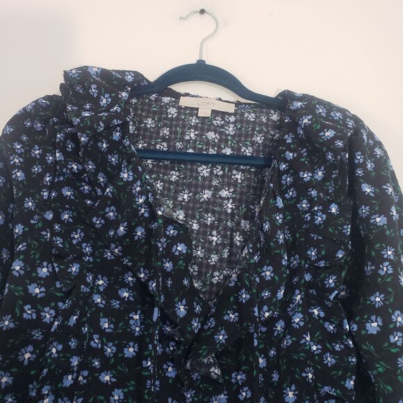 Loft Womens Long Sleeve Blouse Size M Ruffle Floral Boho Cottagecore Peasant - Picture 4 of 10